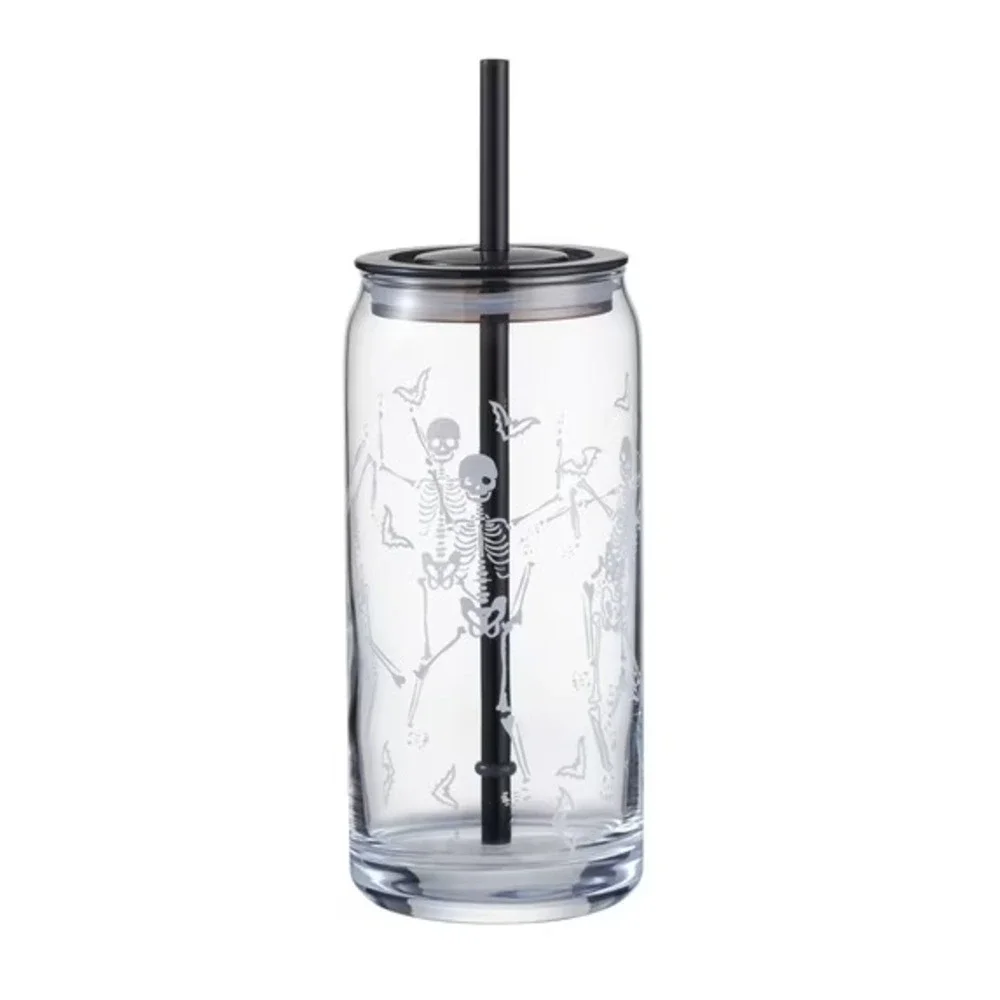 Pack Of 2 Glass 20oz Can Sipper Halloween Dancing Skeleton‎